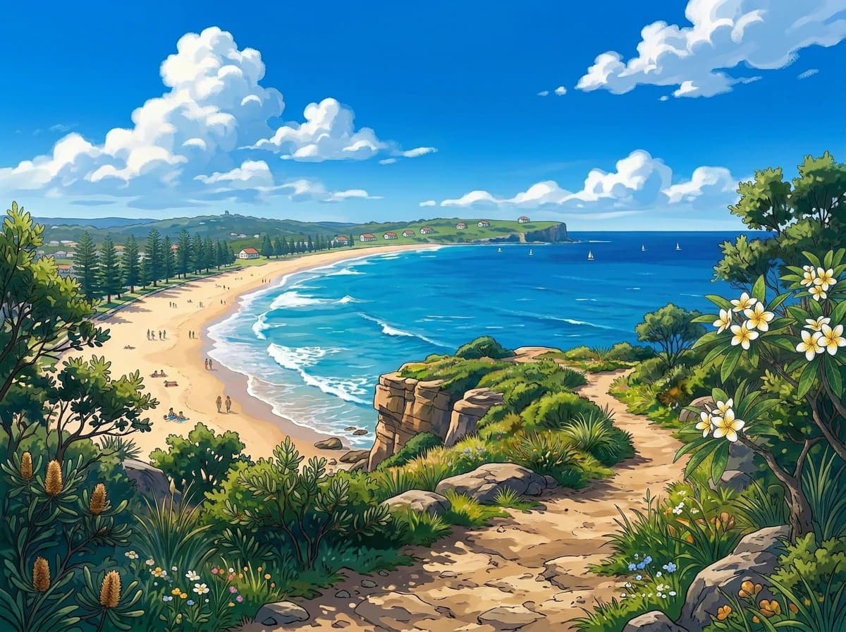 Illustrated view of Manly Beach on the Northern Beaches