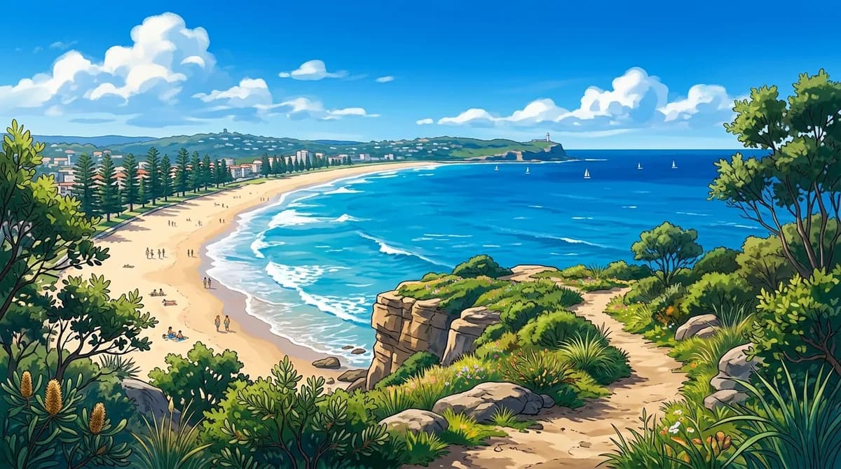 Illustrated view of Manly Beach on the Northern Beaches